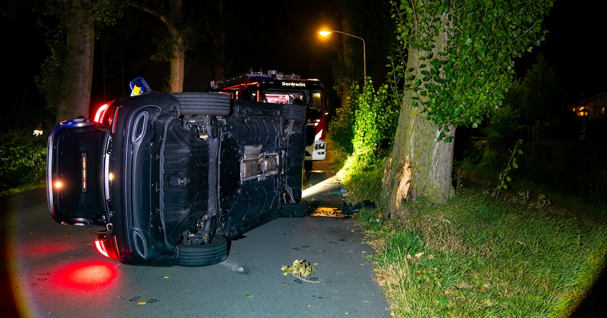 Auto gekanteld na botsing tegen boom op Rijksstraatweg