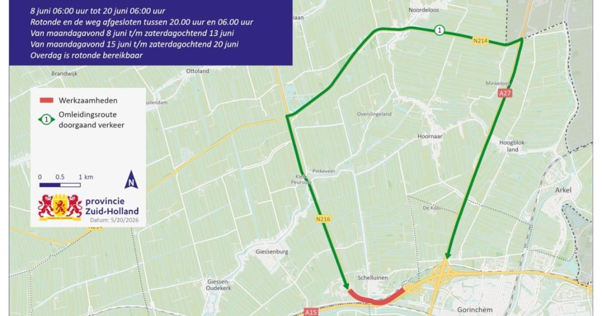 Werkzaamheden aan rotonde N216/Zandkade bij Schelluinen
