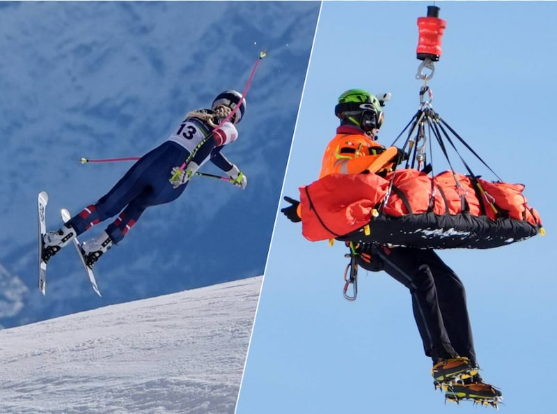 Lindsey Vonn werd na haar val afgevoerd met een traumahelikopter.
