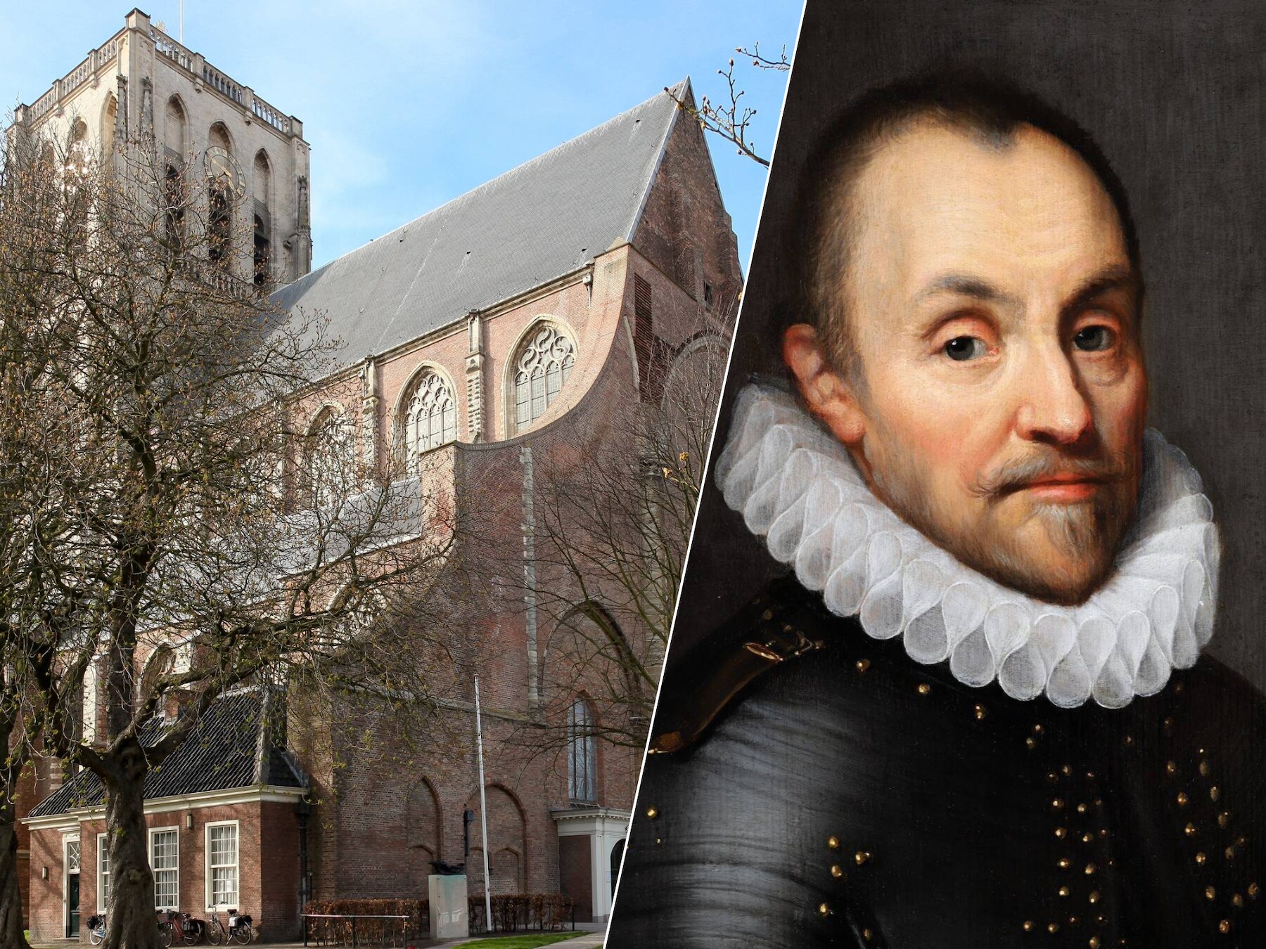 De Catharijnekerk is voor de protestants gemeente niet meer te betalen. Rechts Willem van Oranje die er trouwde.