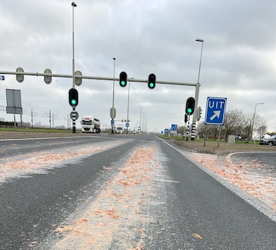 Vrachtwagen verliest lading slachtafval op N50 richting Zwolle
