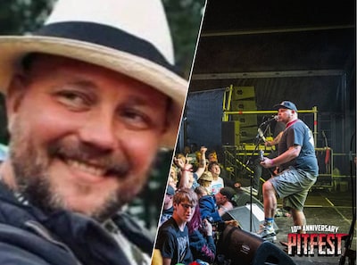 Harmen staat zielsgelukkig in de moshpit op Pitfest, maar da