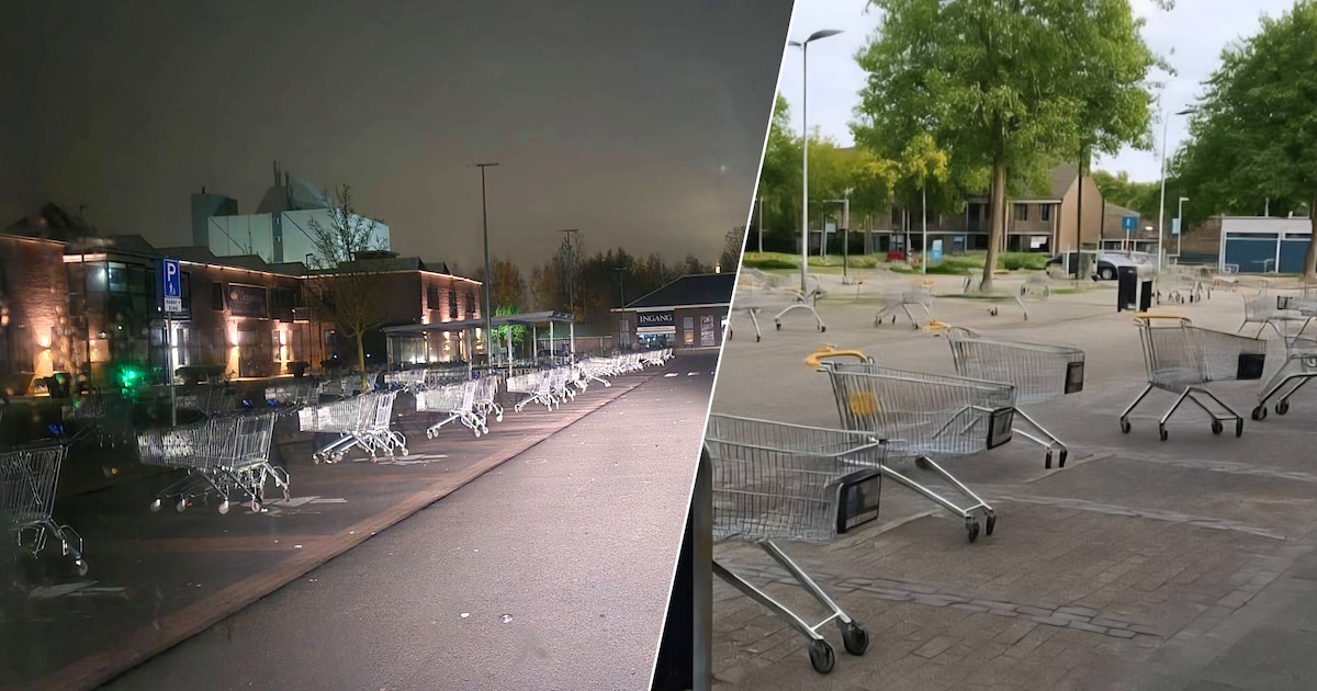 Grappenmaker zet op alle parkeervakken bij de Lidl een winkelkarretje