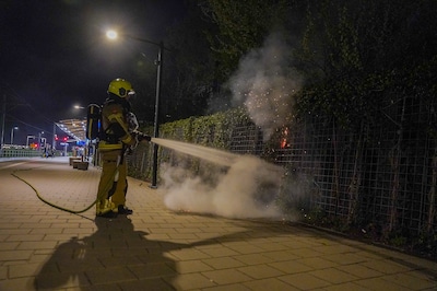 Stuk heg in brand bij treinstation in Kampen