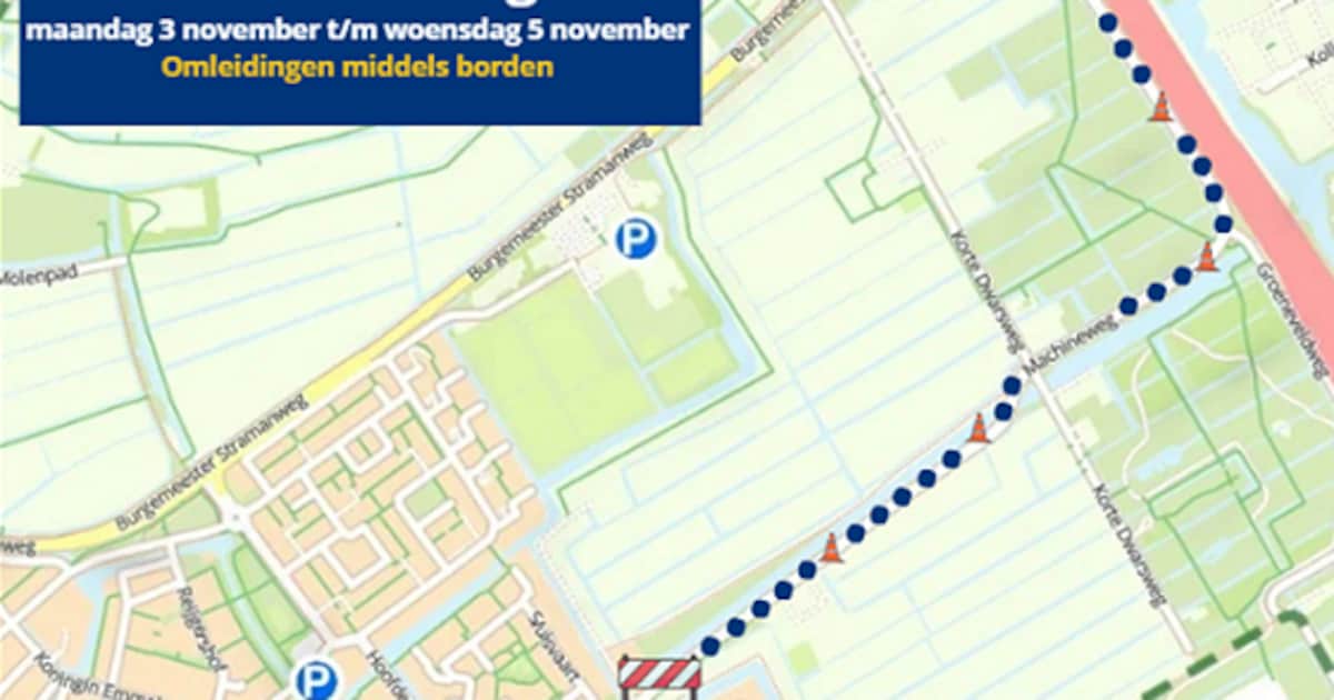 Machineweg in Ouderkerk tijdelijk afgesloten vanwege werkzaamheden