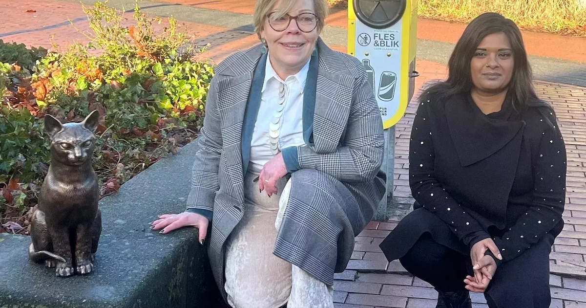 Bronzen beeld van overleden stationskat Brammetje onthuld bij Purmerend Weidevenne