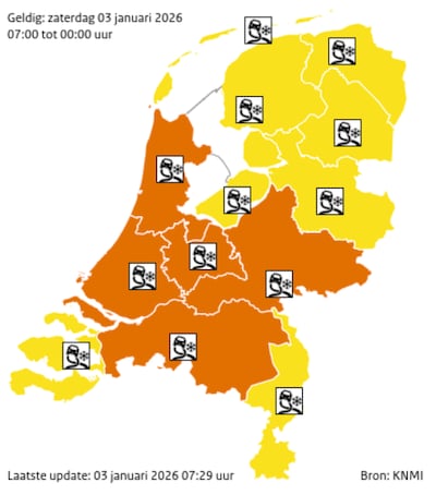 Code oranje in provincie Gelderland door sneeuwval