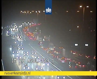 Vertraging door ongeval op A50 voorbij