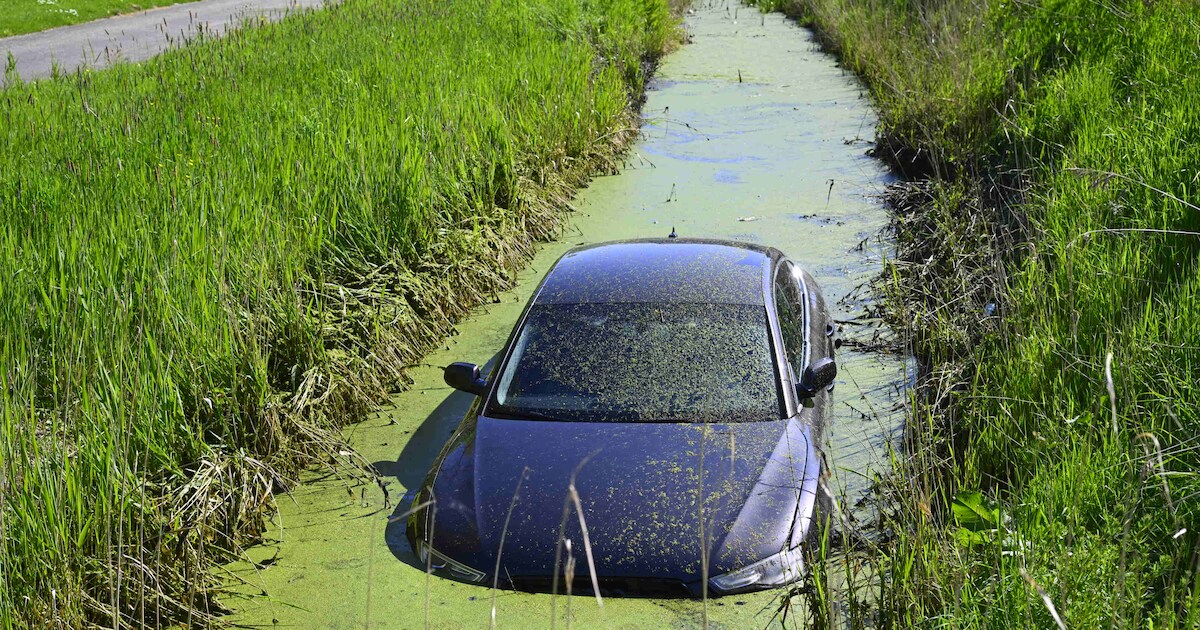 Auto belandt in sloot langs het Zwet in Delfzijl