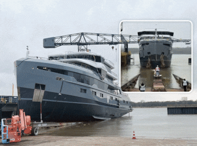 Directeur ziet hoe jacht van 60 meter de Rijn in glijdt: ‘Dachten dit moment nooit meer mee te maken