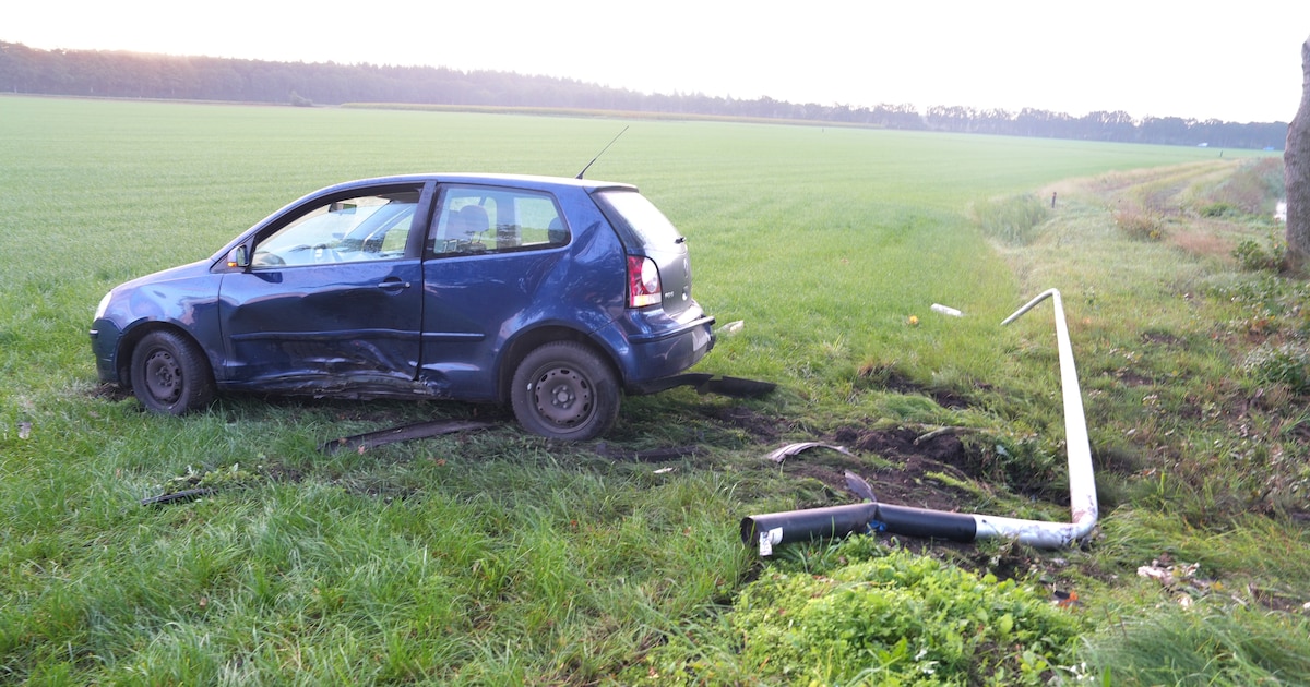 Auto vliegt uit bocht en belandt in weiland bij Ruinen