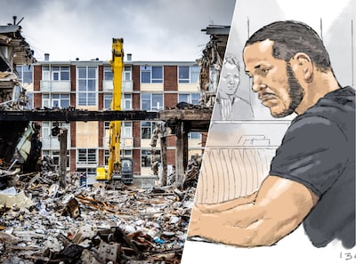 rotterdam-ravage-bij-de-flat-aan-de-schammenkamp-waar-een-week-eerder-een-wooncomplex-door-een-explosie-werd-verwoest-de-politie-onderzoekt-of-een-drugslab-mogelijk-verband-houdt-met-de-explosie-anp-jeffrey-groeneweg-rotterdam-rechtbanktekening-van-verdachte-jalal-o-tijdens-de-eerste-openbare-zitting-rond-de-zaak-van-de-explosie-aan-de-schammenkamp-jalal-o-wordt-verdacht-van-betrokkenheid-bij-de-productie-van-drugs-mogelijk-was-het-drugslab-dat-in-een-garagebox-zat-de-oorzaak-van-de-explosie-daardoor-kwamen-drie-mensen-om-het-leven-anp-aloys-oosterwijk