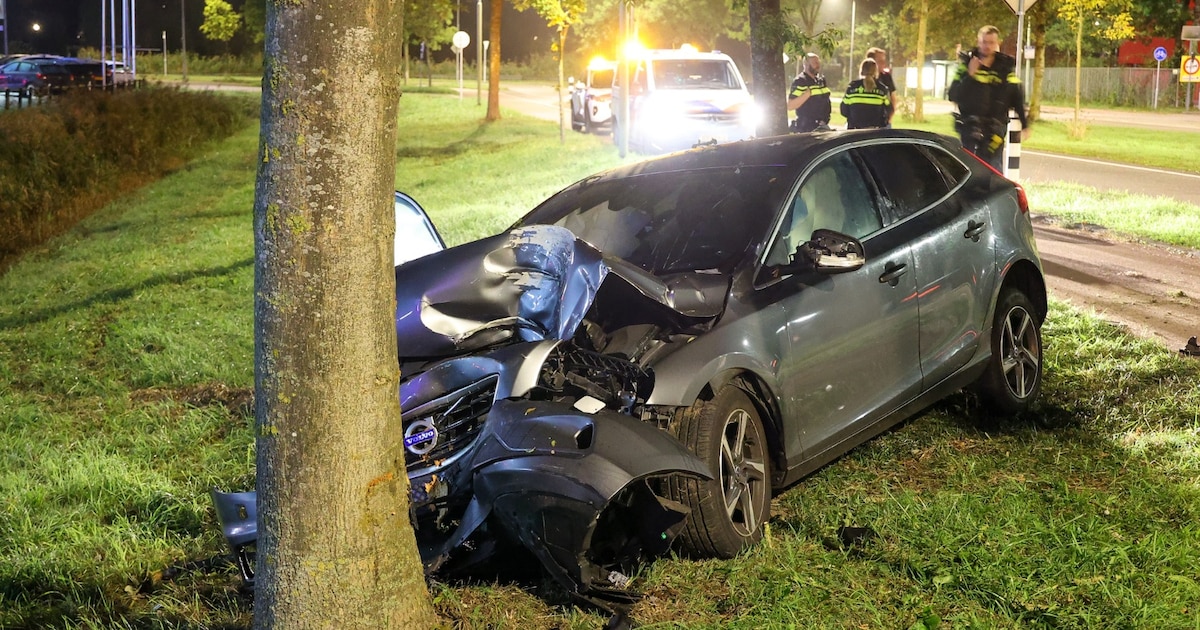 Auto botst tegen boom in Naarden, inzittenden slaan op de vlucht