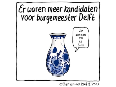 Cartoon: ‘Esmah Lahlah blijkt niet de enige die solliciteerde voor burgemeesterschap van Delft’