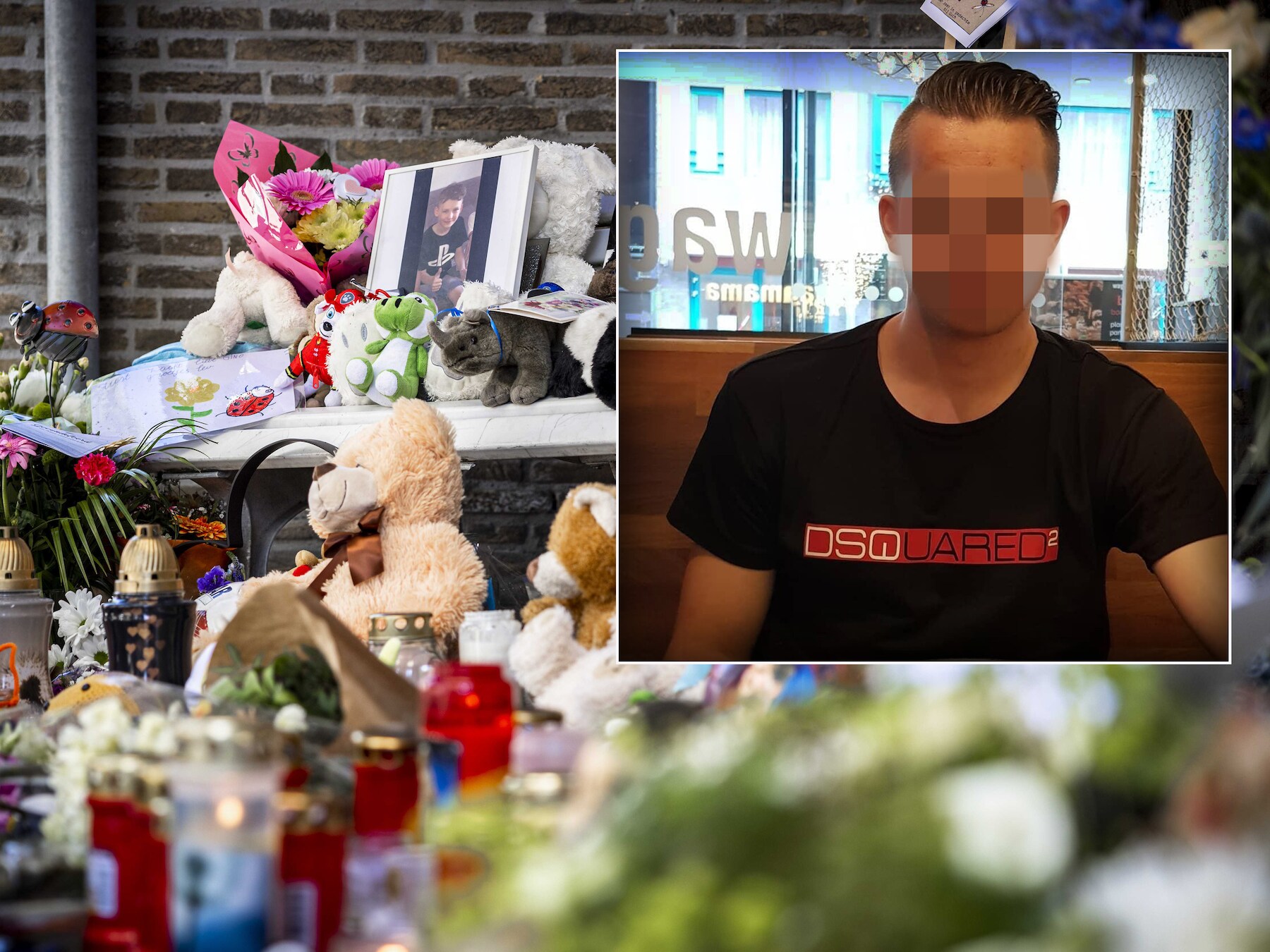 Voor de deur bij de ouderlijke woning van Gino aan de Gildenweg ligt een zee van bloemen, knuffels en kaarsjes. De 22-jarige Donny M. (inzet) is aangehouden op verdenking van ontvoering en betrokkenheid bij de dood van het jongetje.