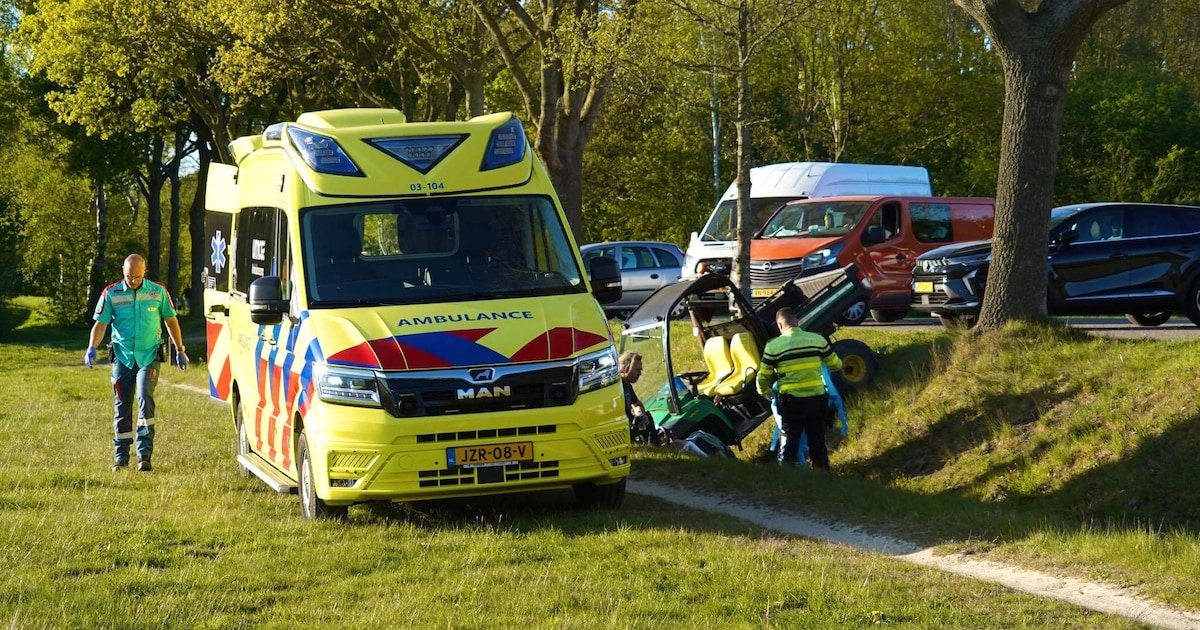 Golfkar belandt in sloot bij Baggelhuizerplas in Assen