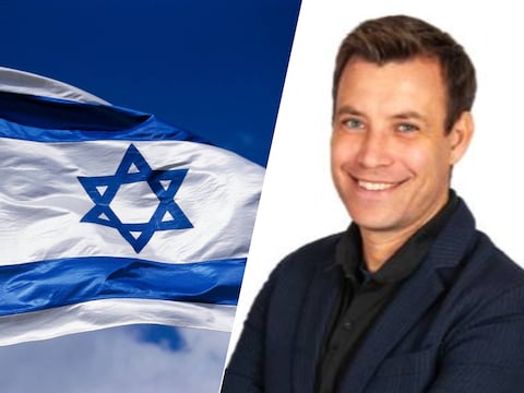 Columnist Ben Coates. Links: de Israëlische vlag.