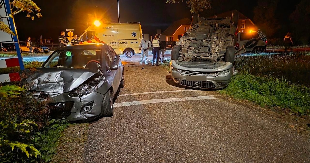 Auto belandt op de kop na botsing op N818 bij Terborg