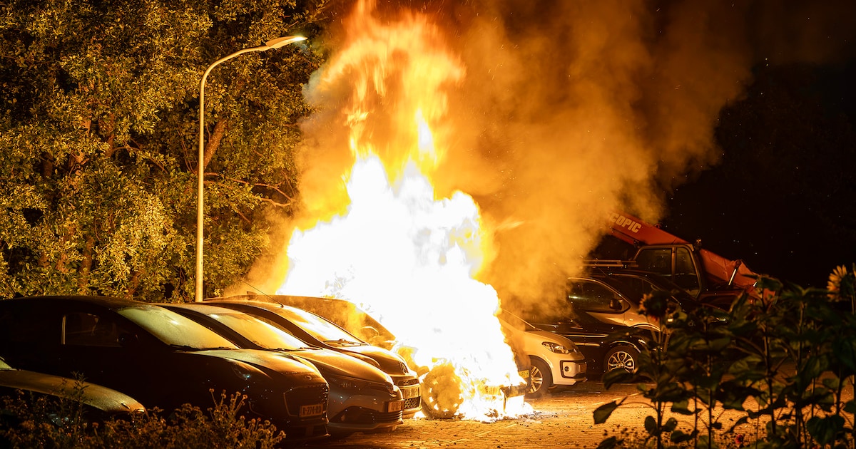 Metershoge vlammen verwoesten vier auto's in Haarlem