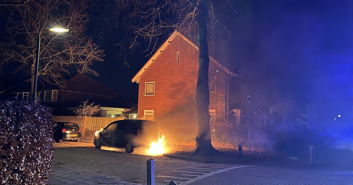Bestelbus fors beschadigd door brand op Gerard Terborchstraat in Leeuwarden