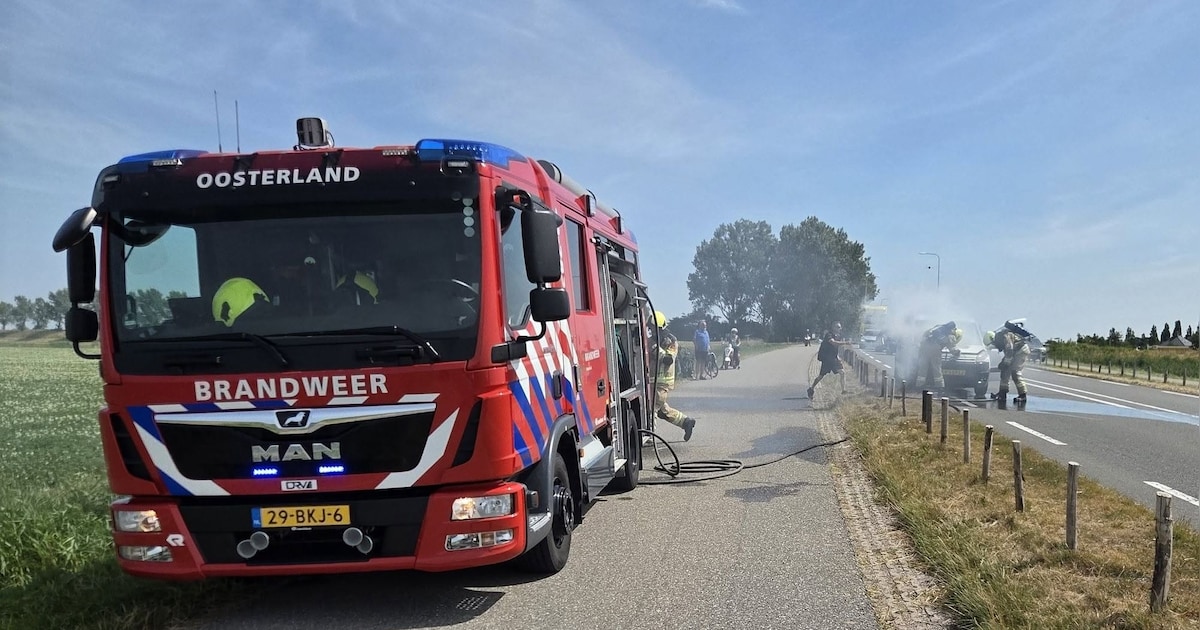 Bestelbus in brand op de N59 bij Oosterland