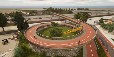 Door deze gloednieuwe brug over de A12 bij Bunnik hoeven fietsers niet langer af te stappen