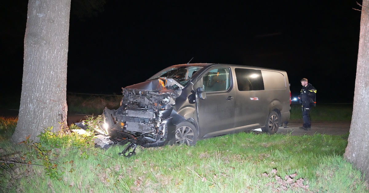 Busje ramt tegen boom in Koekange