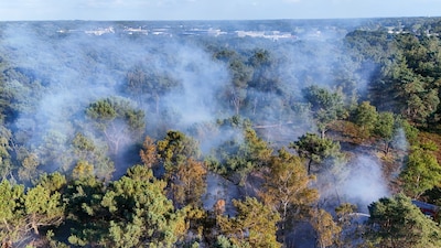 Stuk natuur in Geffen in brand, rook te zien vanaf de A59