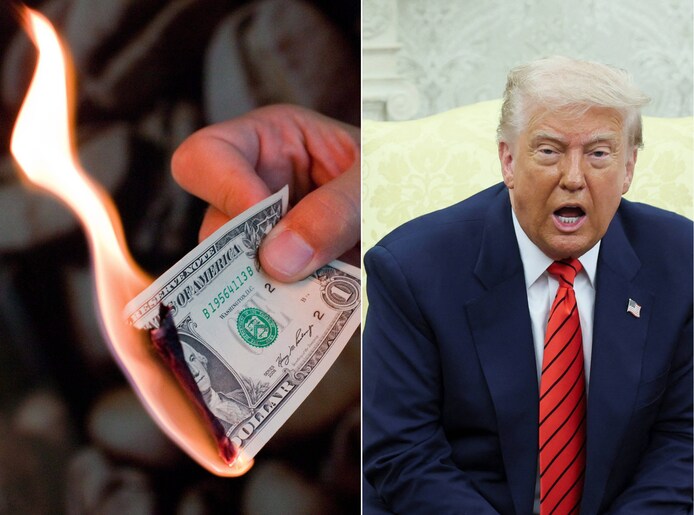 Foto ter illustratie, rechts de Amerikaanse president Trump.