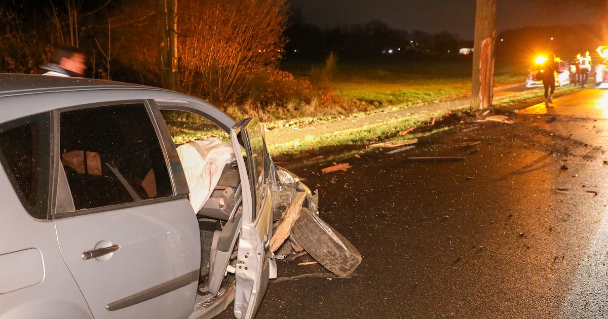 Auto total loss na harde botsing tegen boom in Terschuur