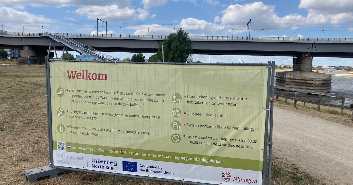 Warning banners installed by the municipality of Nijmegen near the Waal river and Spiegelwaal area.
