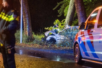 Bestelbus vliegt uit beruchte bocht in Zutphen en klapt tegen boom