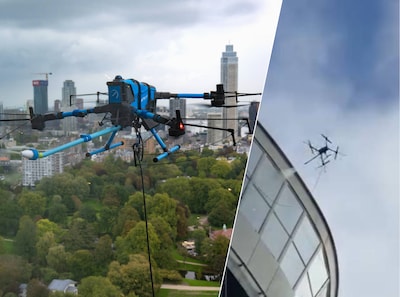 Glazenwassers Euromast krijgen drone als collega: ‘Supergaaf dat zoiets kan’