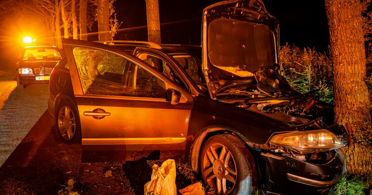 Auto botst tegen boom op De Mersken in Ureterp, ravage is groot