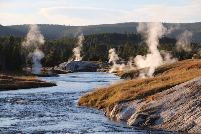 Yellowstone National Park, gelegen in de staten Wyoming, Montana en Idaho.