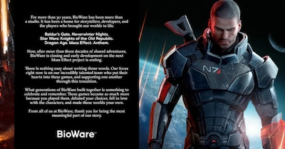 Iconische gamestudio achter Mass Effect wordt na 31 jaar opgedoekt: teleurstellende resultaten doen BioWare de das om