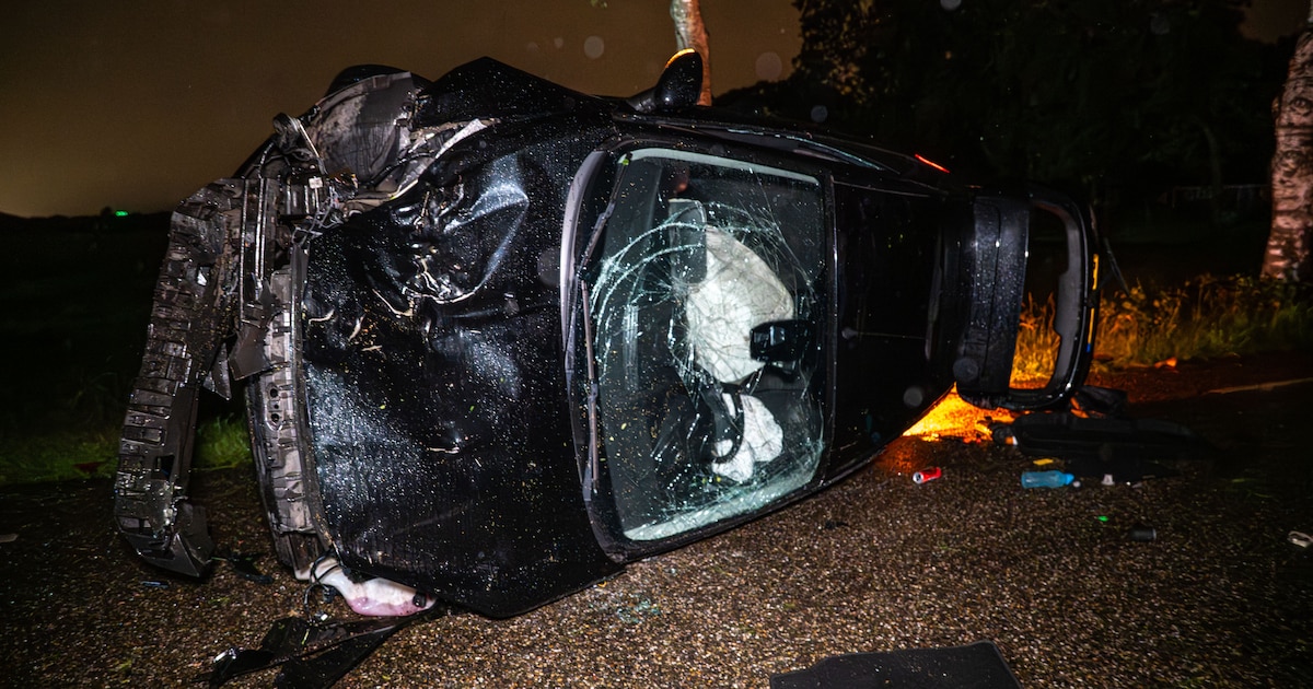 Auto knalt tegen omgevallen boom op Berkenweg in Drijber