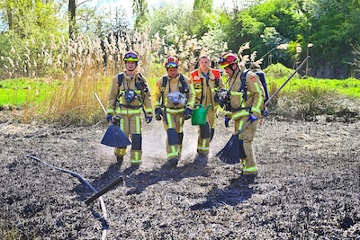 150 meter riet vat vlam bij woonwijk in Valkenswaard, brandweer heeft vlammen onder controle