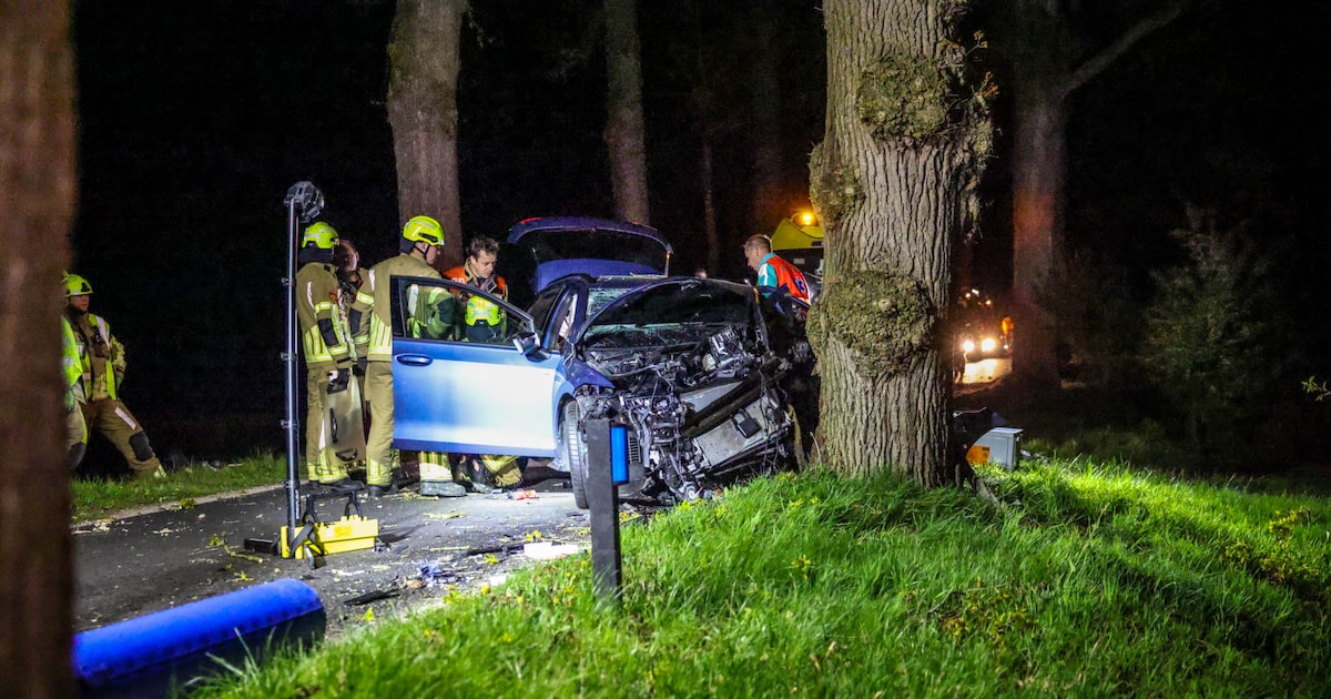 Auto botst frontaal tegen boom in Leusden: bestuurder bekneld