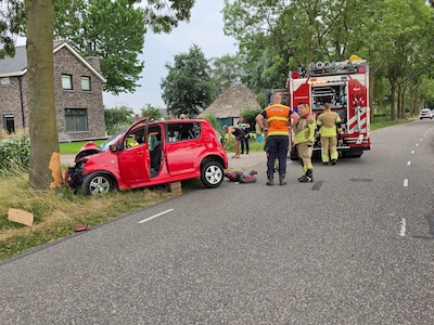 Auto botst frontaal tegen boom in Rhenen: drie gewonden naar het ziekenhuis