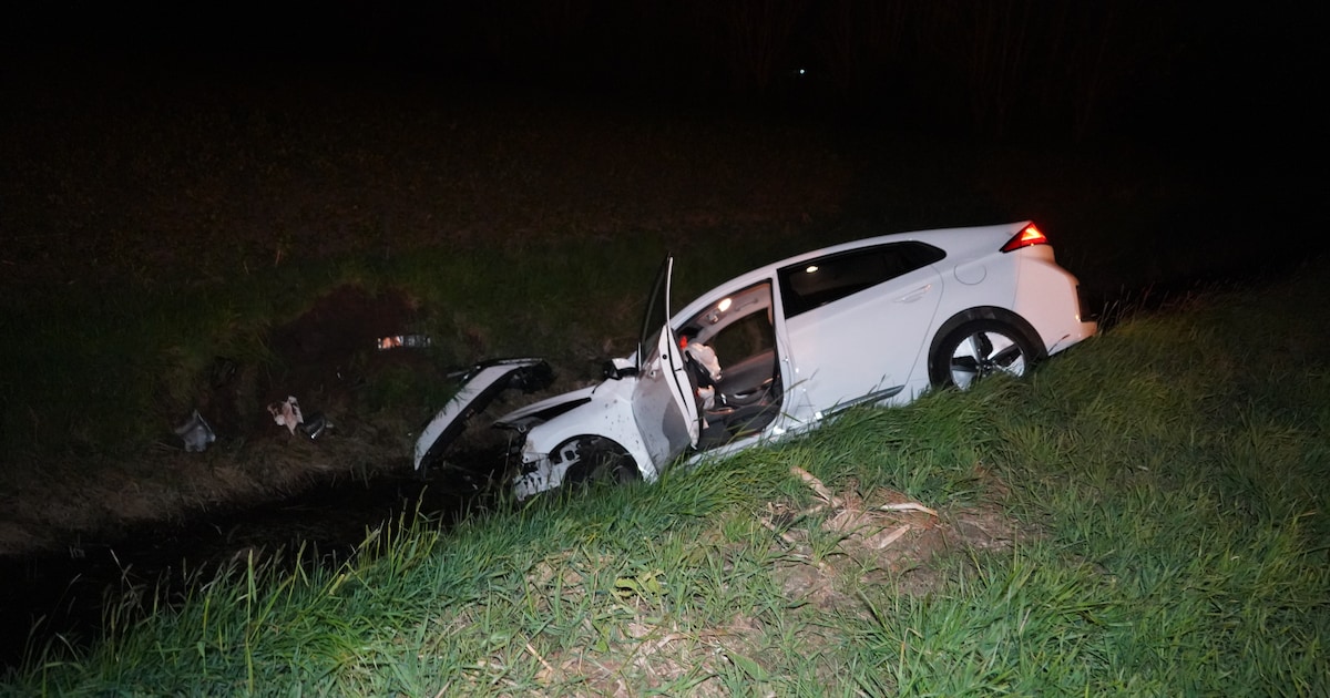 Taxi belandt in sloot langs de Rijksstraatweg in Wijhe