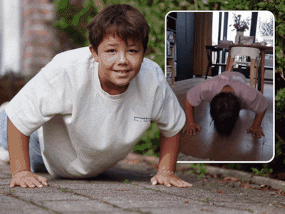 Joshua (11) doet dagelijks 100 push-ups voor zieke vader van vriend: ‘Ik wilde iets voor hem doen’