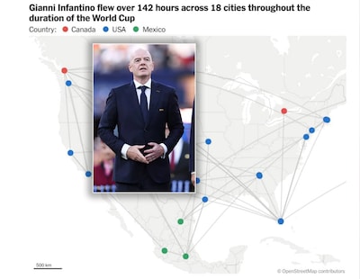 Meer dan twee keer rond de wereld: de duizelingwekkende vliegcijfers van Gianni Infantino tijdens WK