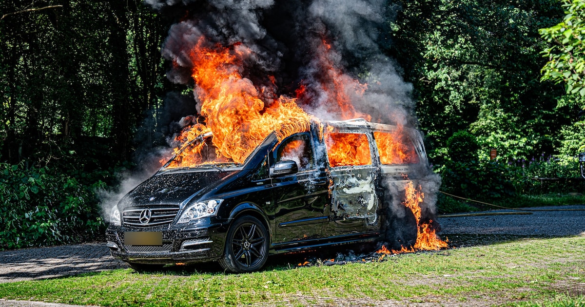 Bestelbus vliegt in brand op parkeerplaats in Appelscha