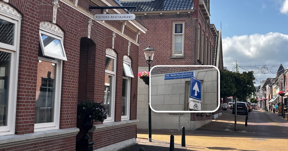 Verwarrend straatnaambord bij Pieters Restaurant in Bergambacht is alweer weggehaald
