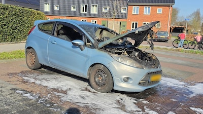 Voorkant van geparkeerde auto in brand aan de Citroenvlinder in Nieuwleusen