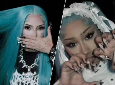 Kim Kardashian steunt dochter North West met Halloweenlook vol piercings en blauw haar