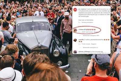 Hij zag er de hilariteit van in: Cristiano Ronaldo trouwt niet, maar lacht wel om mensenmassa bij bewuste kathedraal
