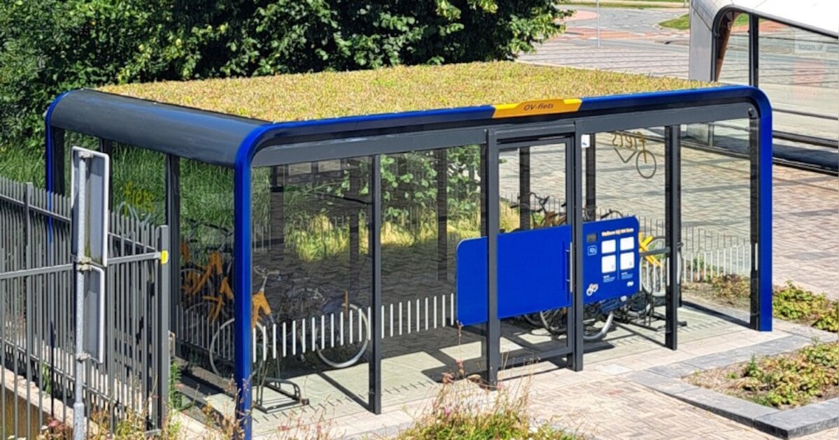 Eerste ov-fietspaviljoen met groen dak geopend in Dronten