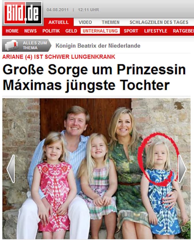 Duitse krant Bild: Prinses Ariane ernstig ziek | Nieuws | AD.nl